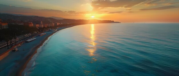 K Aerial Timelapse of Nice Cote d39Azur France Sunrise Over Luxury Resorts Beach and Mediterranean Sea Concept Aerial Timelapse Nice Cote d39Azur France Sunrise Luxury Resorts Beach