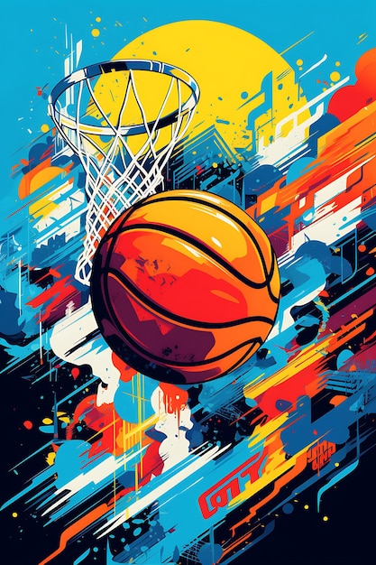 K1 Basketball Skill and Strategy Dynamic and High Contrast Colo Flat 2D Sport Art Poster