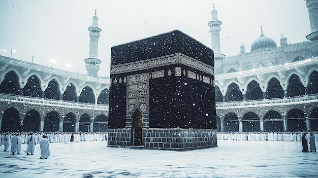 Kaaba in Makkah with crowd of Muslim people all over the world praying together image