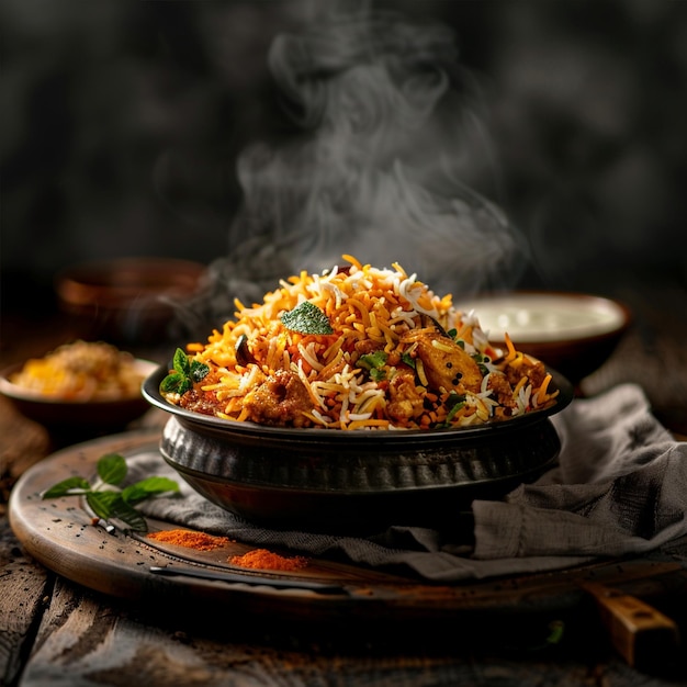 Photo kacchi biryani on restaurant table