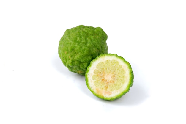 Kaffir lime (Citrus bergamia) isolated on a white background