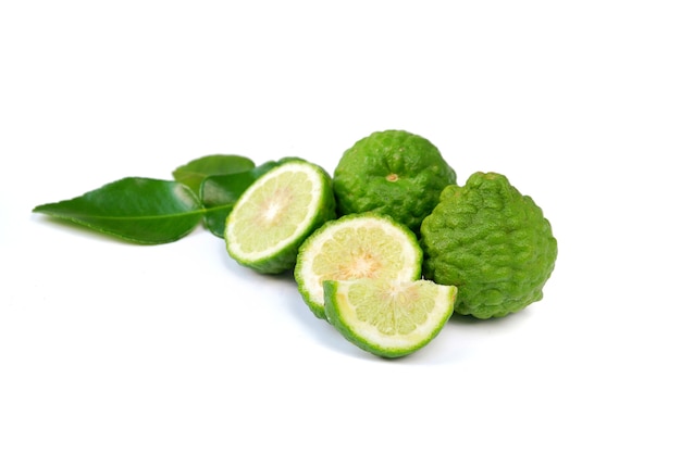 Kaffir lime (Citrus bergamia) isolated on a white background