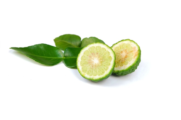 Kaffir lime (Citrus bergamia) isolated on a white background