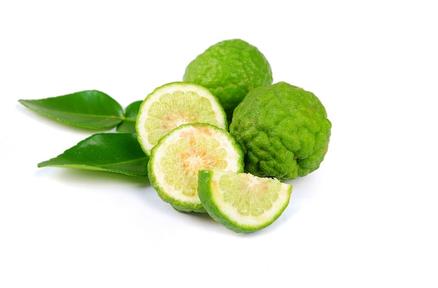 Kaffir lime (Citrus bergamia) isolated on a white background