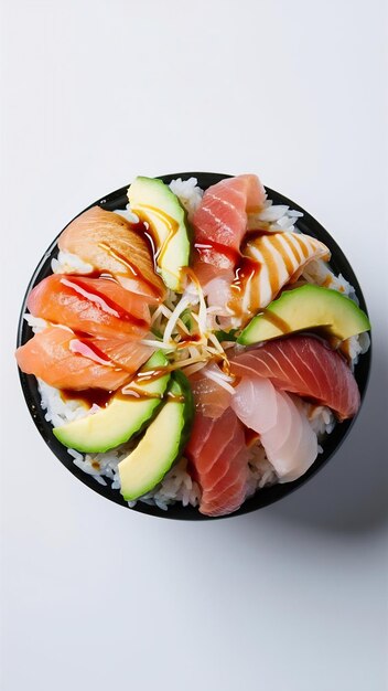 Photo kaisen donburi seafood rice bowl isolated on white background