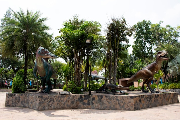 KALASIN THAILAND OCTOBER 2 Dinosaur model in Sirindhorn Museum and Phu Kum Khao Dinosaur Excavation Site for travelers people travel visit at Sahatsakhan on October 2 2019 in Kalasin Thailand