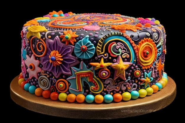 Kaleidoscope of colors birthday cake illustration generative ai