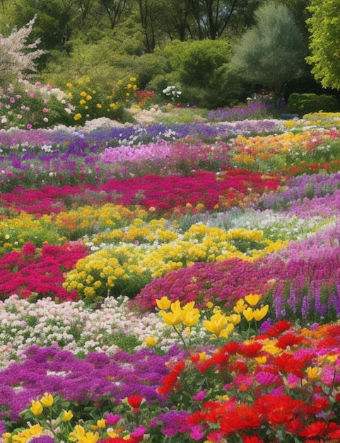 A kaleidoscope of petals dancing in the wind creating a vibrant and beautiful garden