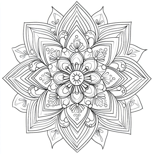 kaleidoscope simple drawing floral coloring book page clean line thick lines black and white wh