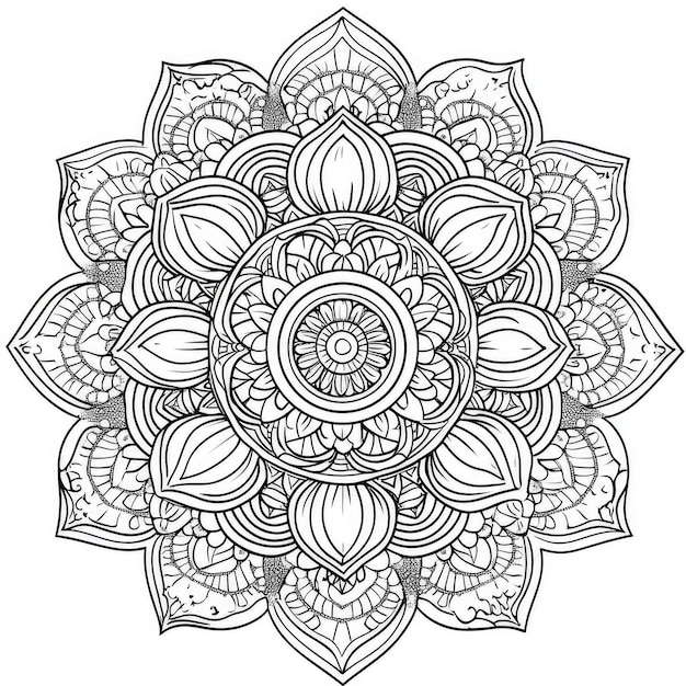 Photo kaleidoscope simple drawing floral coloring book page clean line thick lines black and white wh