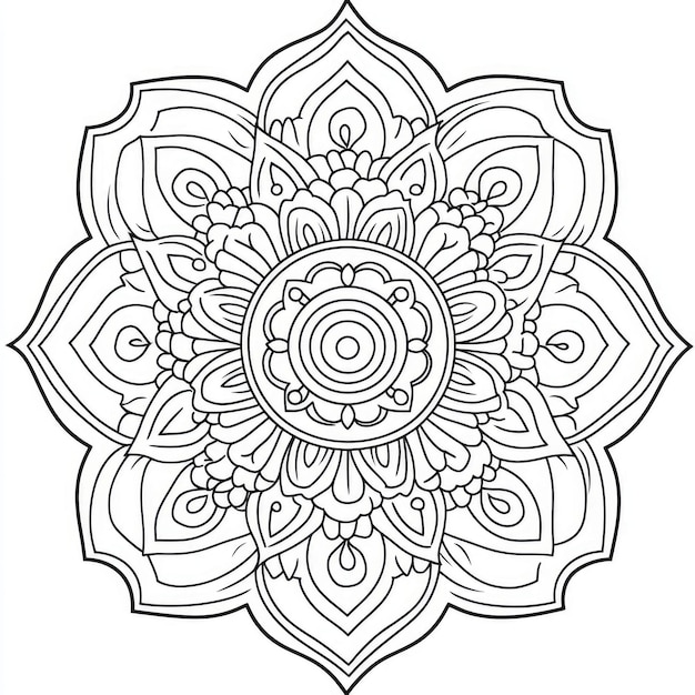 kaleidoscope simple drawing floral coloring book page clean line thick lines black and white wh