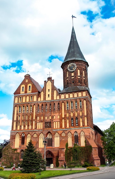 Kaliningrad Cathedral Brick Gothicmonument sightseeing front view beautiful clouds immanuil Kant