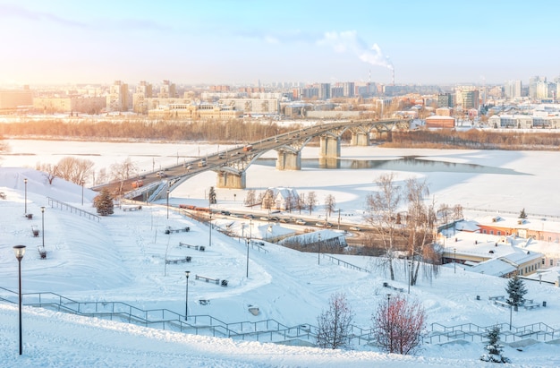 Kanavinsky bridge over the Oka River  in Nizhny Novgorod in winter