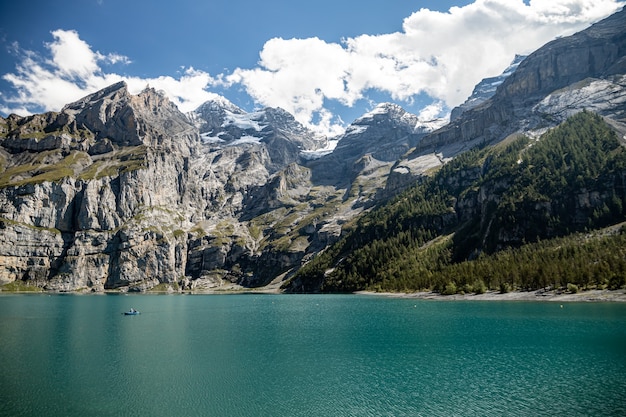 Kandersteg Switzerland - View of Rothorn, Bluemlisalphorn, Oeschinenhorn, Fruendenhorn and Oeschinensee