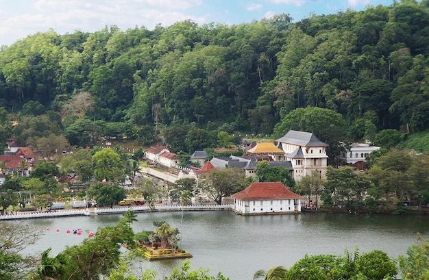 Kandy Dalada maligawa and the lake from the city viewpoint Sri Lanka