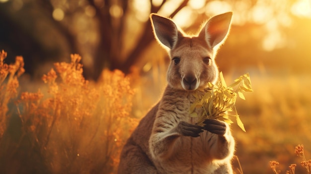 Kangaroo animal eating food natural image Generative AI