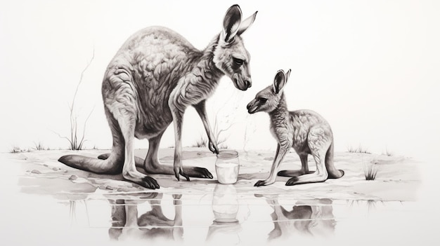 Photo kangaroo animal pencil sketch looking forward stand image generative ai