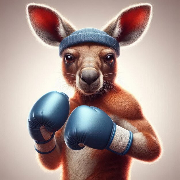 Kangaroo in boxing gloves and a hat Space for text