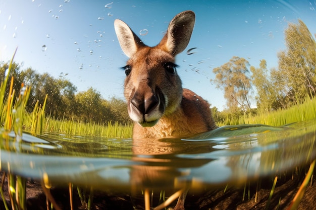 Kangaroo is outdoors in the water Beautiful illustration picture Generative AI