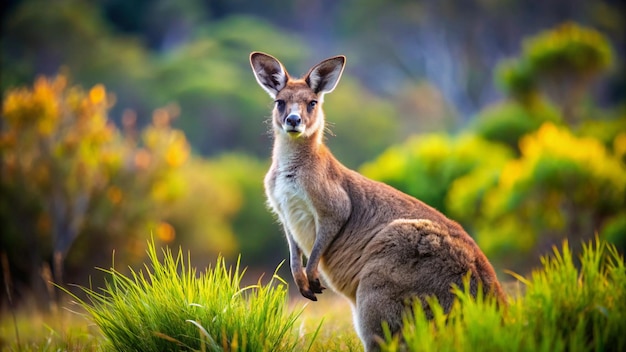 a kangaroo is standing in a field of tall grass