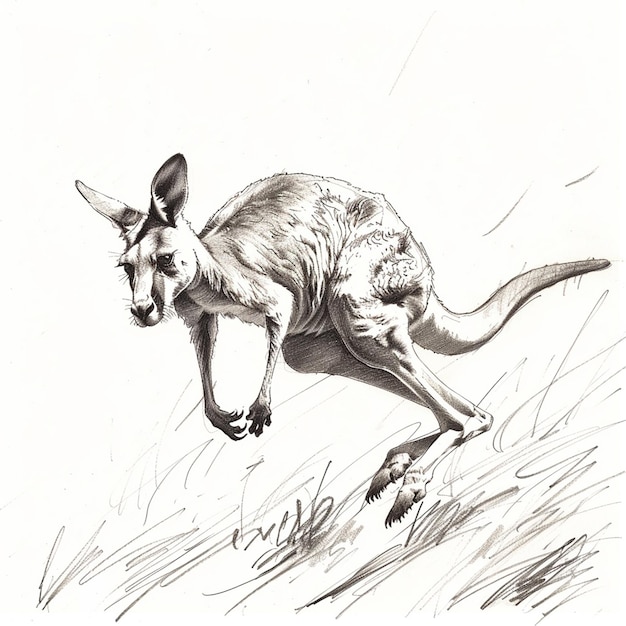 Kangaroo isolated pencil drawing on white paper artwork