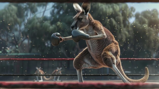 Photo kangaroo ready to fight in boxing ring