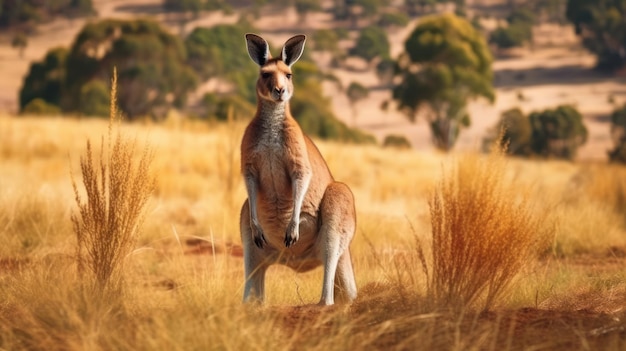 kangaroo standing in field background