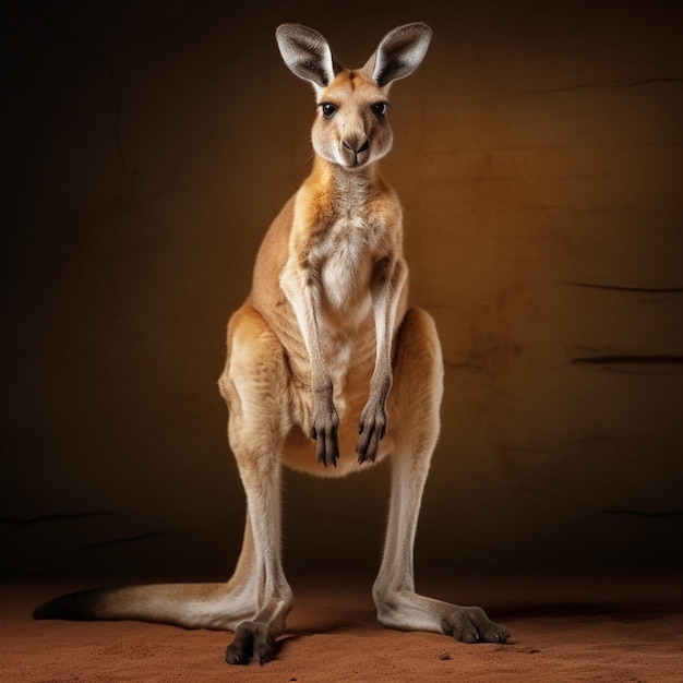 Kangaroo standing two legs raised image Generative AI