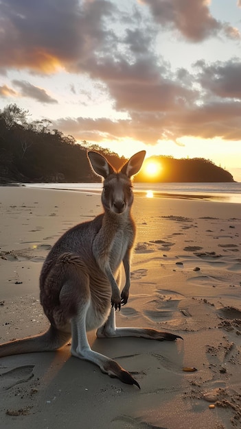 Photo kangaroo wallaby beach during sunrise