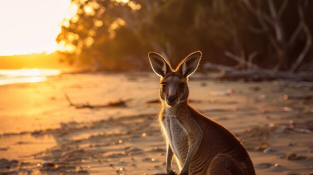 Photo kangaroo wallaby beach during sunrise