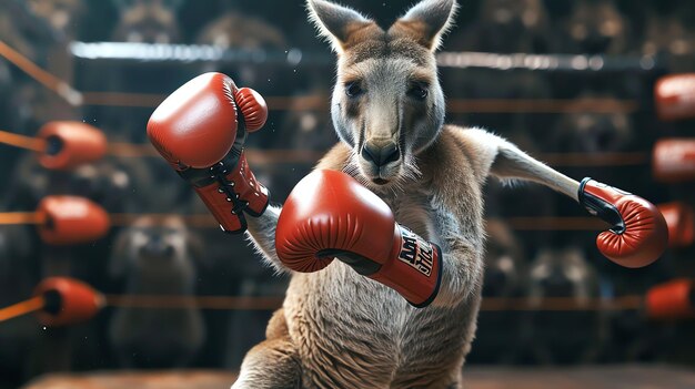 Photo a kangaroo wearing boxing gloves in a boxing ring