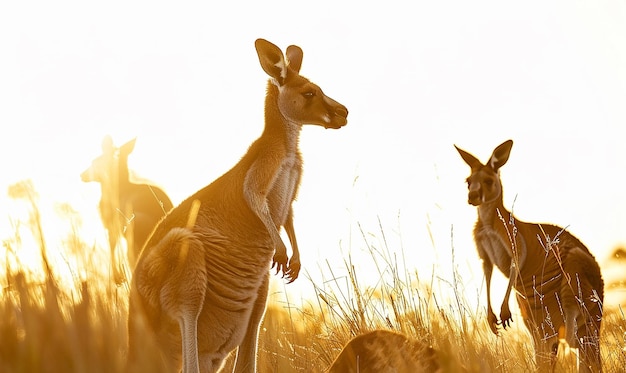 a kangaroo with a baby on its back stands in a field