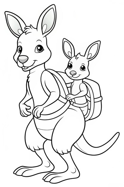 Kangaroo with Joey in Backpack Whimsical and Cute Coloring Page