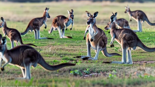 Photo kangaroos in a field with kangaroos in the background