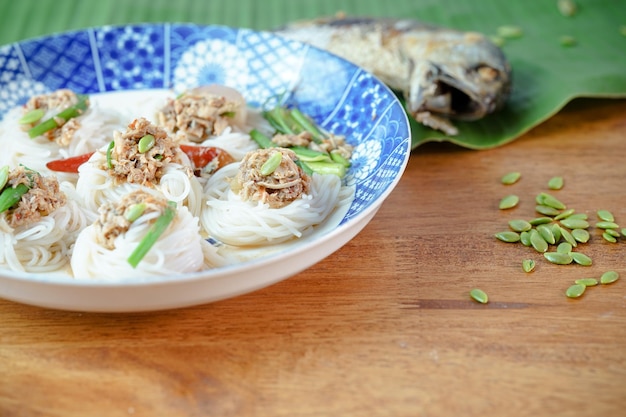 Kanom Jeen Nam Ya Noodles with Fish Curry Sauce