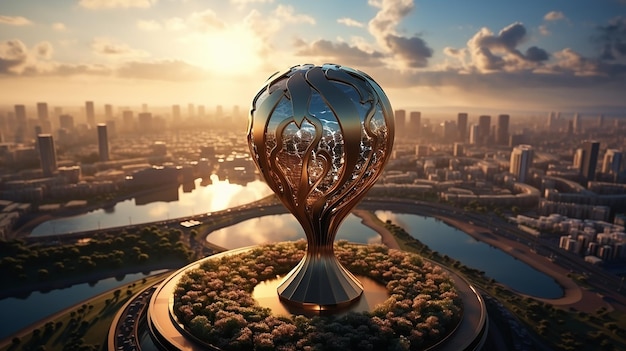 Karachi Pakistan 17 August Fifa World Cup 2022 Celebration Winning Trophy With Stadium