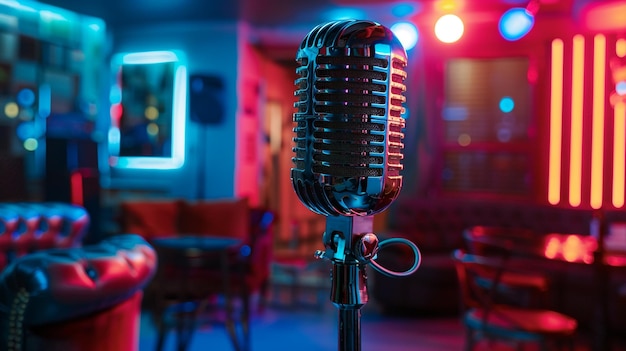 Photo karaoke enthusiasts singing in upscale hotel bar