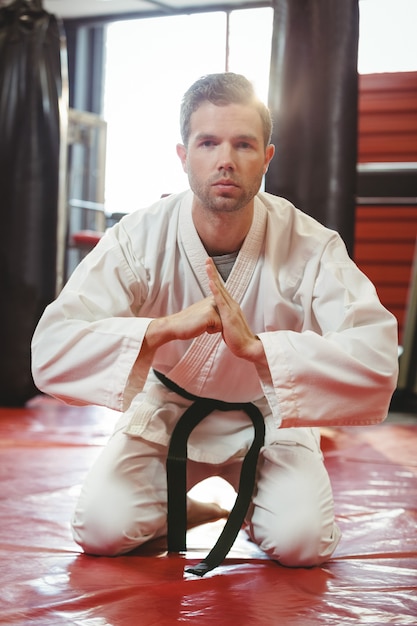 Karate player performing karate stance