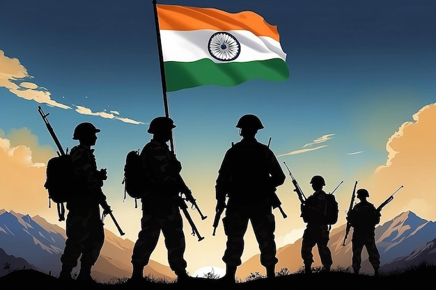 Kargil Vijay Diwas Indian Army Silhouette Holding Flag