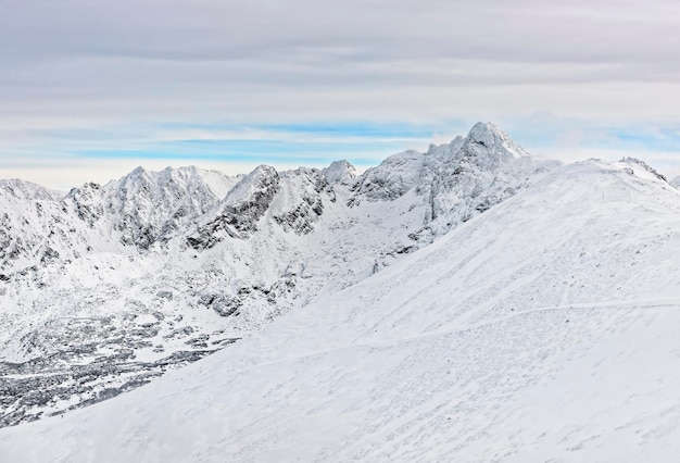 Kasprowy Wierch peak  of Zakopane in Tatra Mounts in winter. Zakopane is a town in Poland in Tatra Mountains. Kasprowy Wierch is a mountain in Zakopane and is the most popular ski areas in Poland