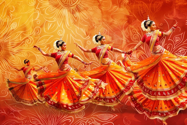 Kathak dancers in elaborate costumes Indian background concept