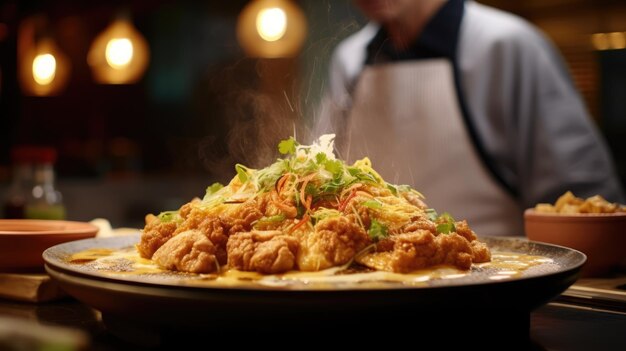 Katsudon is a fried pankobreaded pork cutlet with egg over rice