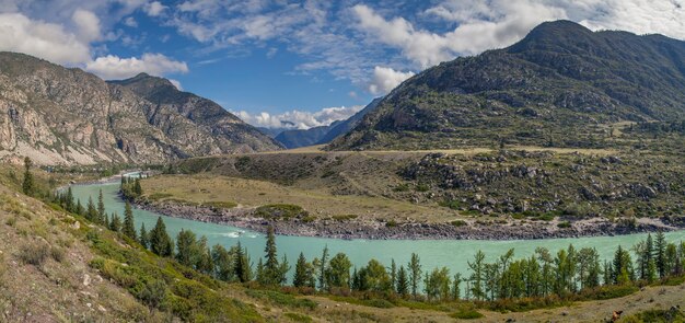 Katun river in the Altai mountains, scenic panoramic view