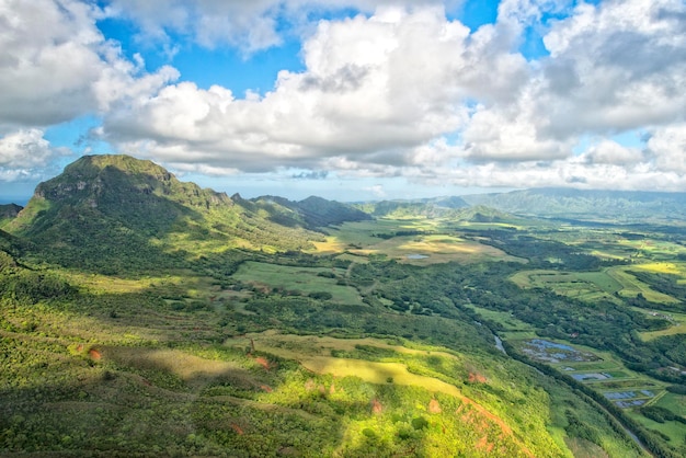 Kauai hawaii island mountains aerial view