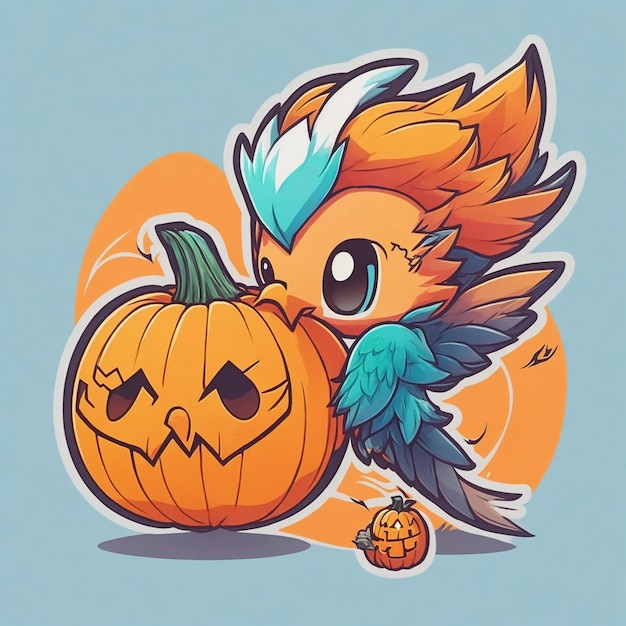 Kawaii baby phoenix playing Illustration design