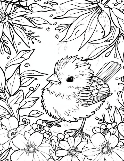 Photo kawaii bird coloring page