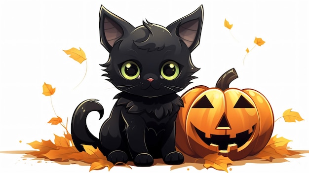 Kawaii black cat Halloween clipart isolated on white