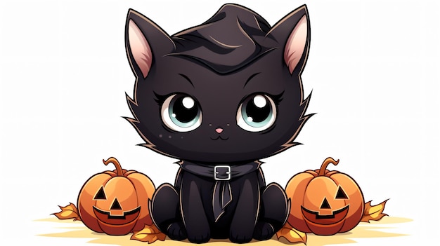 Kawaii black cat Halloween clipart isolated on white