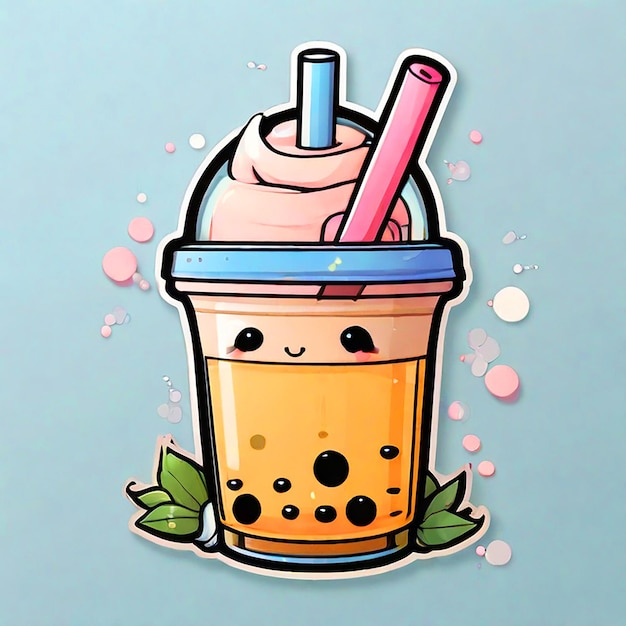 Photo kawaii bubble tea svg sticker flat graphic kawaii