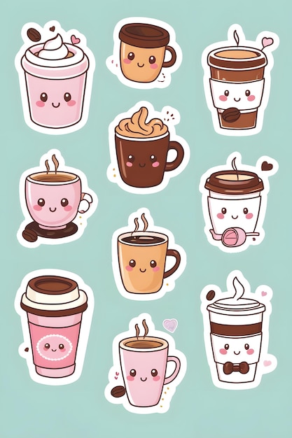 Photo kawaii coffee sticker collection cute and adorable coffeethemed stickers